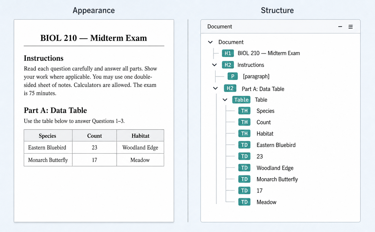 Same page, two views: appearance vs. the structure assistive technology uses.